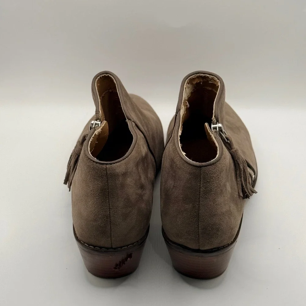 Vionic Serena Suede Ankle Boots Taupe Brown Tassel Zip Orthotic Booties 8.5